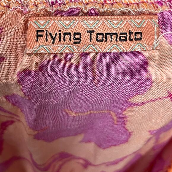 Flying Tomato Boho Maxi Dress M Off‎ Shoulder Belted Orange Pink Floral - Picture 6 of 6